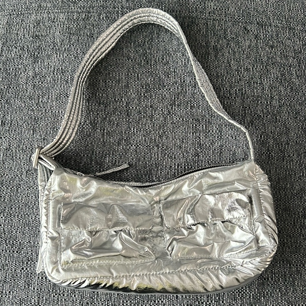 NWOT BAGGU Deadstock Silver Metallic Cargo Shoulder Bag